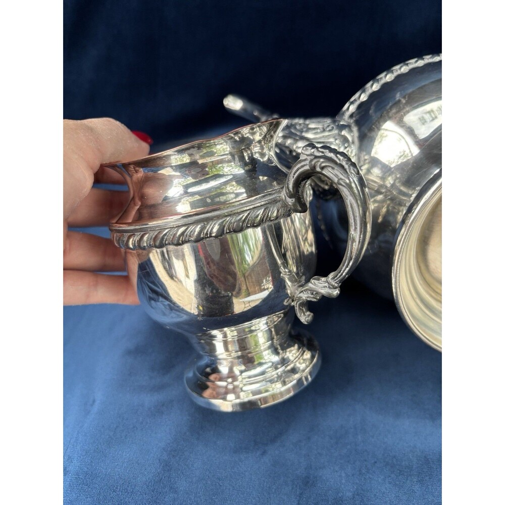 3-Piece Silverplate Tea/Coffee Set Lidded Pot Creamer Sugar Bowl Silver onCopper - Picture 9 of 16